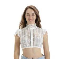 Kelliar Damen Dirndlbluse mit Spitze Trachtenbluse Dirndl Bluse weiß