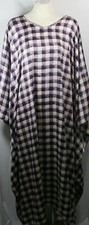Plus size caftan, checks, purple/off white, V-neck,size 1X-2X, 3X-4X, handmade