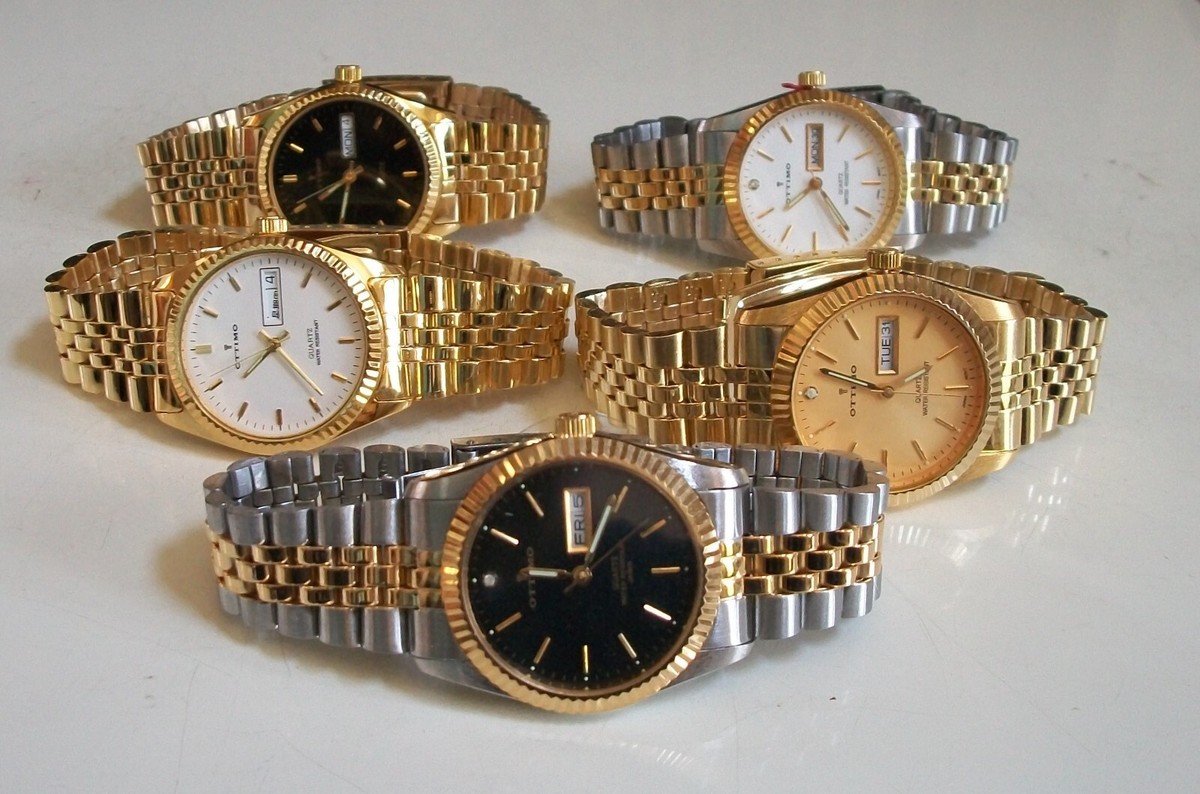 Men's gold or silver finish day & date fashion dress up or casual watch |  eBay