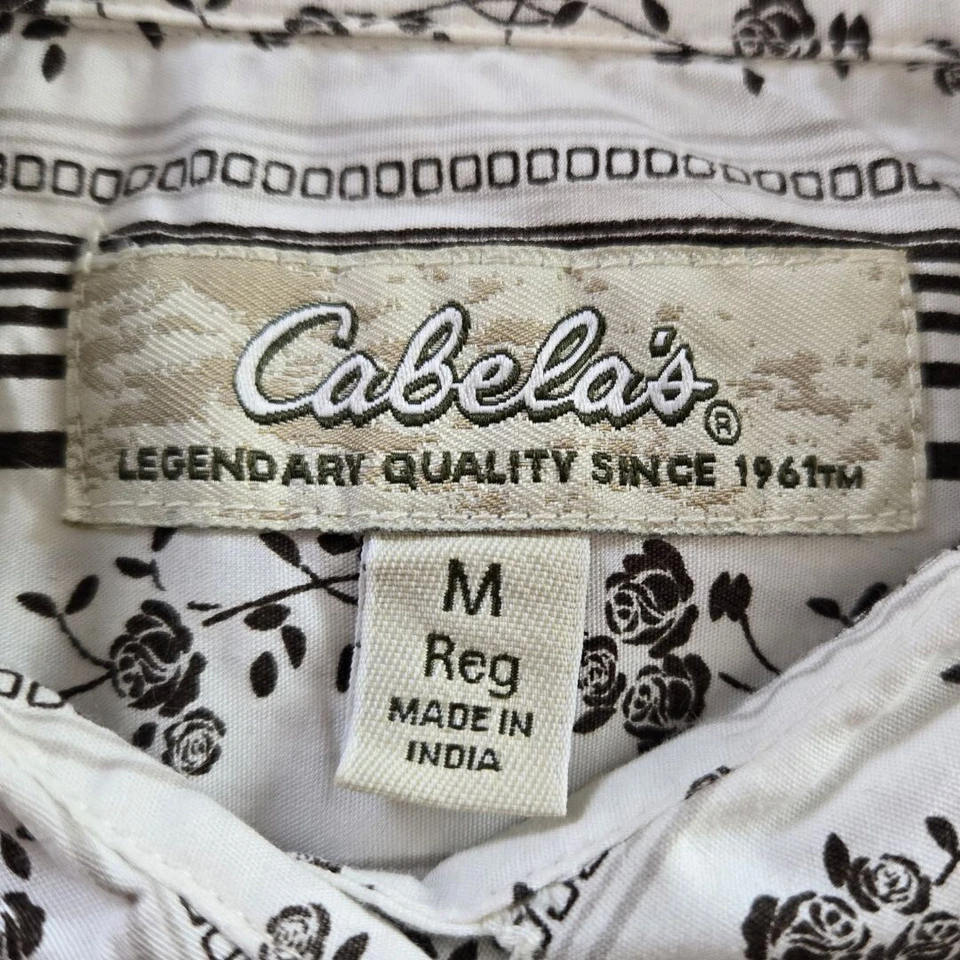Camisa Abotonada Cabelas Mujer Floral Rayas Mediana 100% Algodón Marrón y Blanco Foto 4 de 4