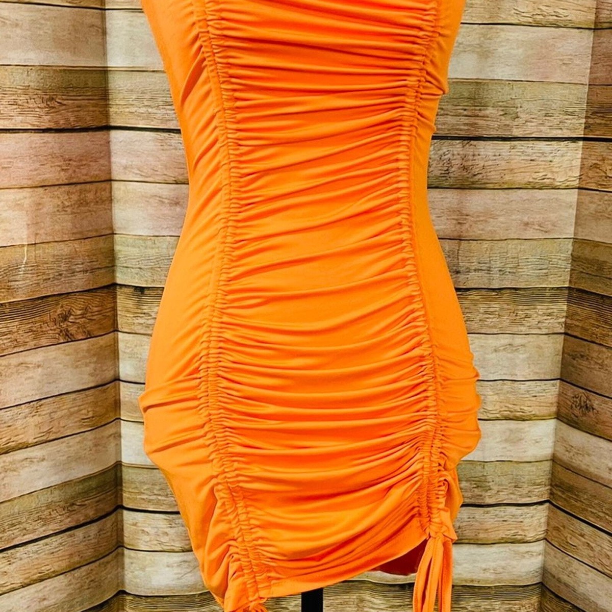 SHEIN Orange Scrunched Dress Sz XS