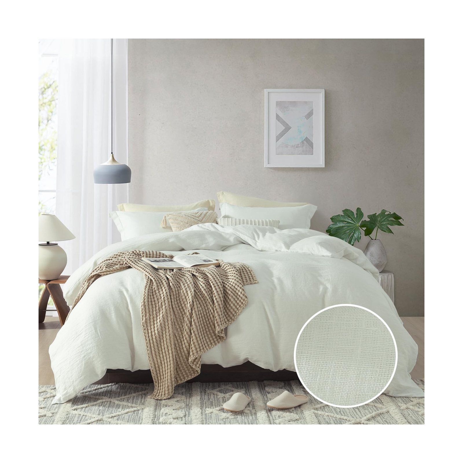 CozyQQ Linen Duvet Cover King - 100% Belgian Flax Soft Fall White King Size D...