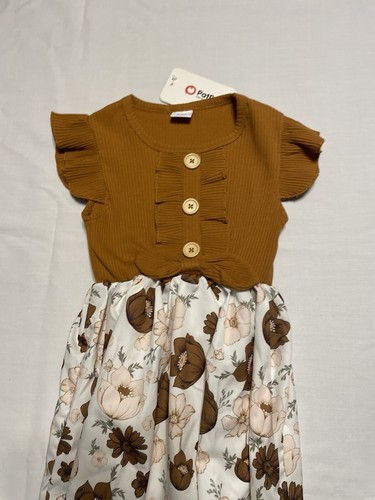 Toddler Girl Dress Brown Knit 3-4 Ruffles NEW Buttons Bow Flutter Sleeves 45