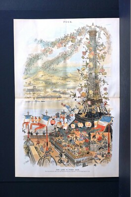Eiffel Tower 1889 PARIS ATTRACTION FRANCE GAINS AMERICA LOSSES TOURISTS Puck Art