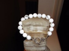 MEN'S HANDMADE MATT WHITE TURQUOISE 8 1/2" 10 MM BEADED BRACELET