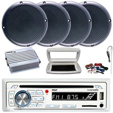 Pyle Single-DIN Marine Receiver, 4x 5.25" 20W RMS Speakers, 4 Channel Amplifier