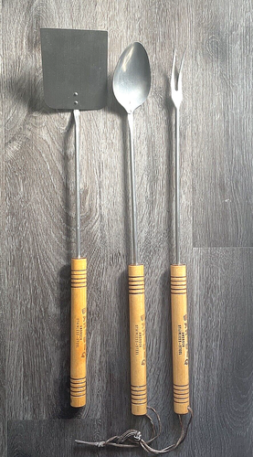 Vintage Androck BBQ anthrazit Set 3-teilig Edelstahl rostfrei Spatel Gabel