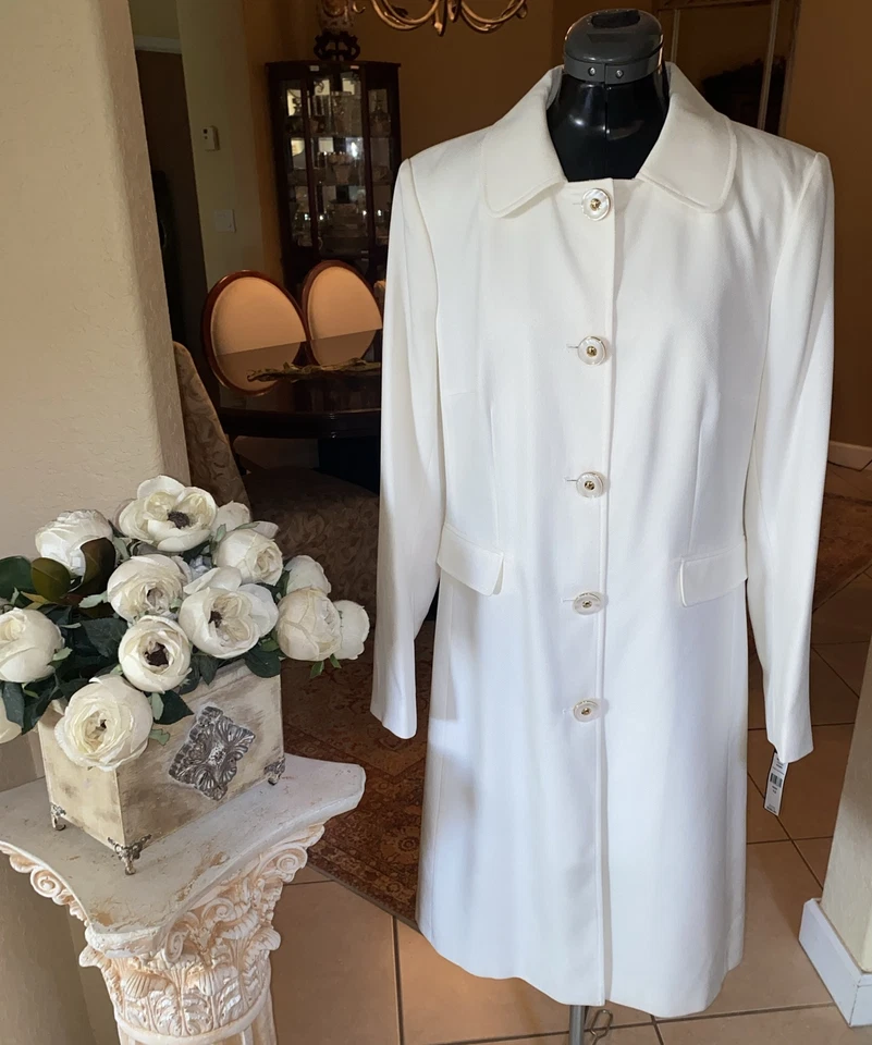 NUEVO CON ETIQUETAS JOHN MEYER COLLECTION Mujer Marfil Largo Plumero Vestido Abrigo Talla 12 Precio de venta sugerido por el fabricante 280 USD Foto 2 de 4