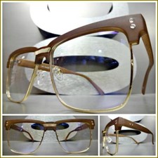 Mens Classy Elegant Modern Retro Clear Lens EYE GLASSES Square Gold Wooden Frame