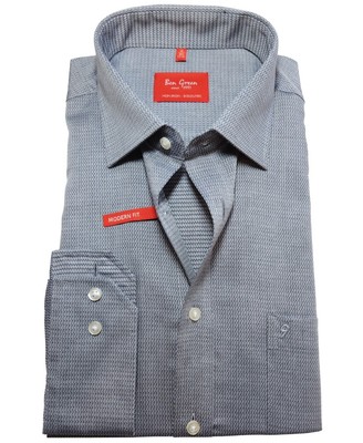Ben Green Modern Fit Langarmhemd dunkelgrau silber Minidessin Gr.40-48 bügelfrei