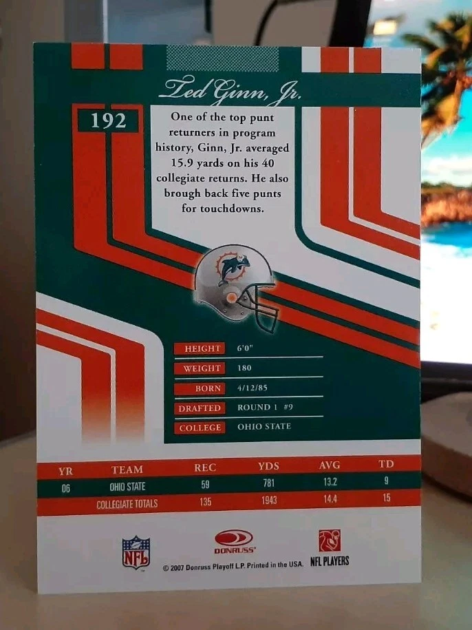 2007 Donruss Elite 162/599 Ted Ginn #192 Rookie RC OHIO STATE BUCKEYES - Image 2 of 2