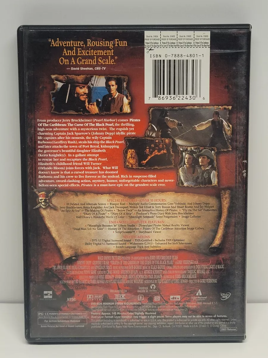 Pirates of the Caribbean: The Curse of the Black Pearl (DVD) No Case No  Tracking 786936224306