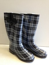 Brand New Women's Wellies Flat Snow & Rain Boots Rainboots - Black/Gray Plaid