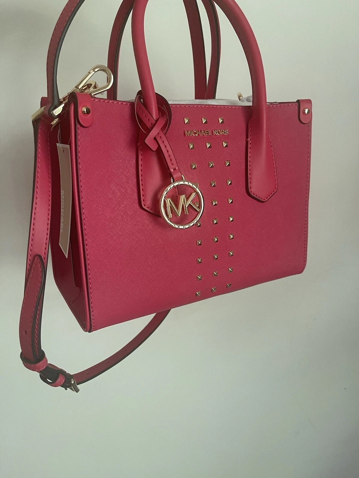 Borsa Michael Kors in pelle saffiano acero ROSA INTENSO con trappola CROSSBODY nuova