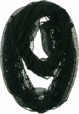 Cejon Women's Sequined Net Infinity Scarf, Black, One Size