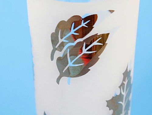 Federal Glass Frosted Tumbler Leaves Vintage 14 Oz. 6.7" Tall Mid Century Retro - Picture 5 of 6