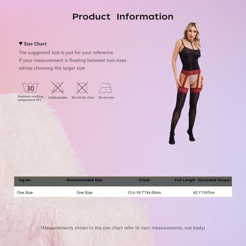 Womens Thigh High Stockings Adjustable Sling Straps Jumpsuit Slim Fit Nightwear - Picture 26 of 68