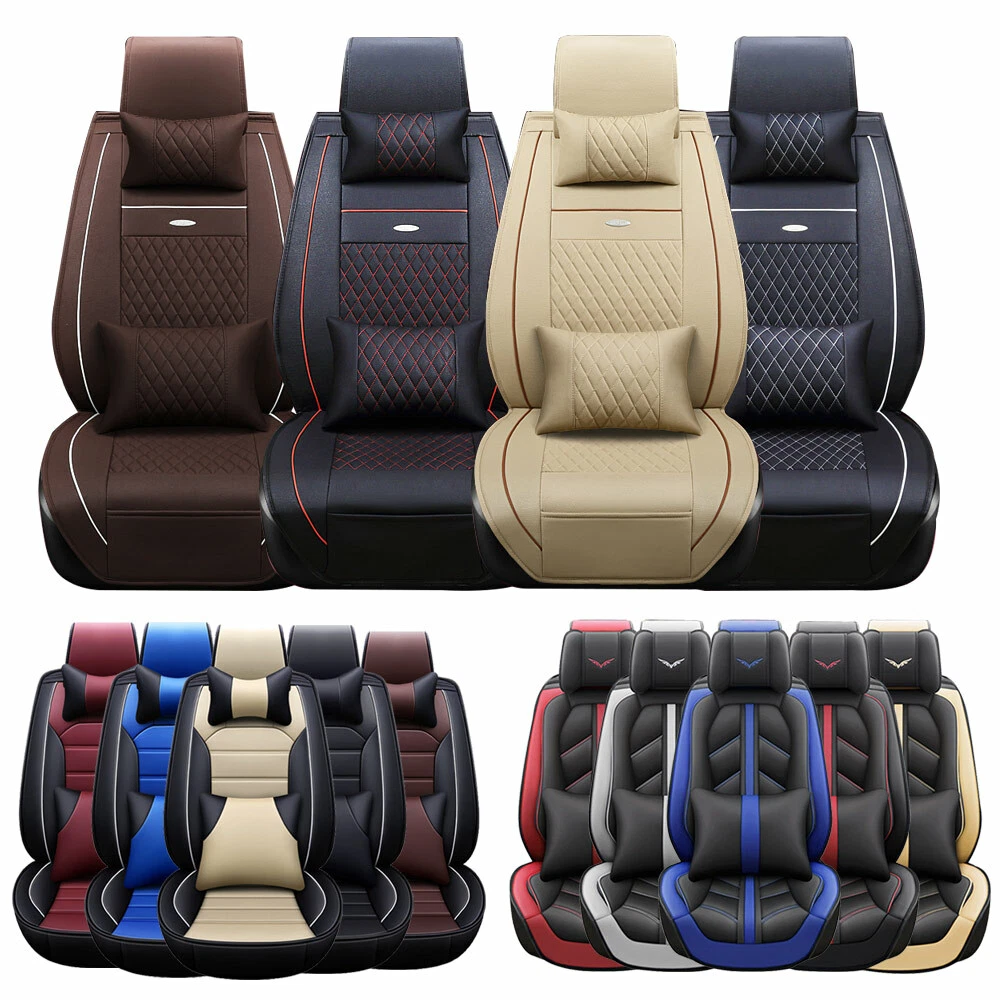 Luxury Car Seat Cover Waterproof Leather 5 Seats Full Set Front Rear Back  Cover