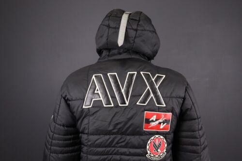 AVIREX Black Full Zip Hooded Patched Quilted Puffer Jacket Size L - Picture 11 of 19