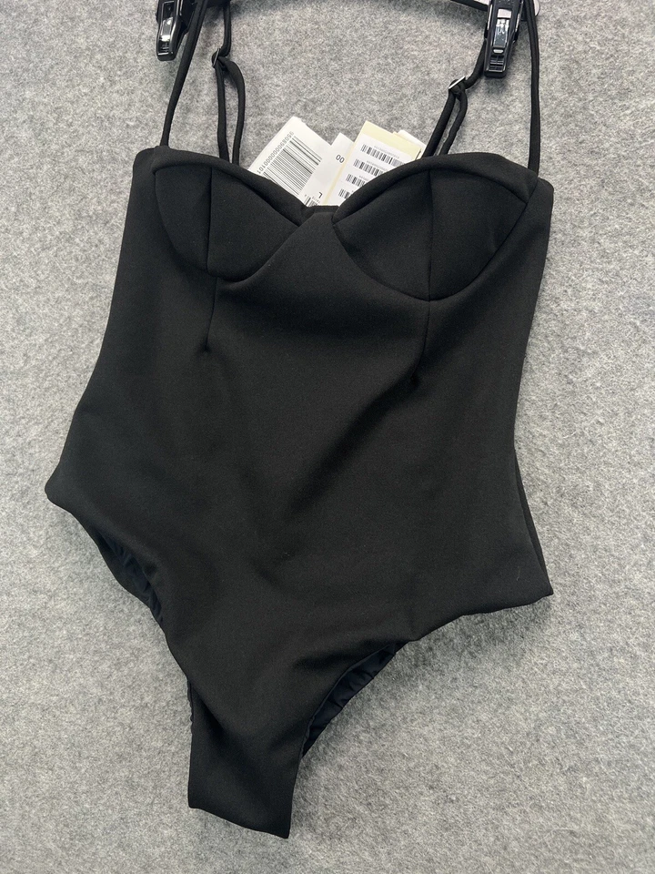 NUEVO CON ETIQUETAS HAIGHT Traje de baño de una pieza vintage de crepé para mujer grande negro Foto 2 de 4