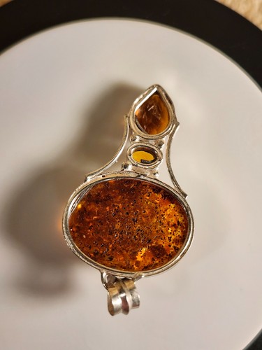 Sterling Silver 925 overlay, Amber & Citrine Pendant. - Picture 12 of 16