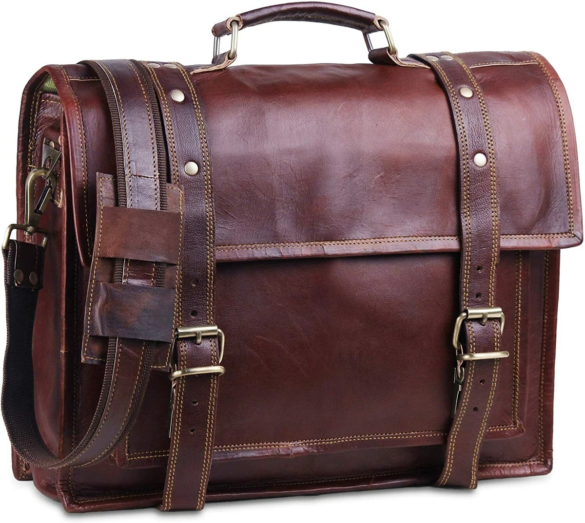 Men's Leather Messenger Bag, Brown Grain, Men's Bags