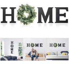 Wooden Home Letters with Wreath Artificial Eucalyptus Modern Decorative Hangi...