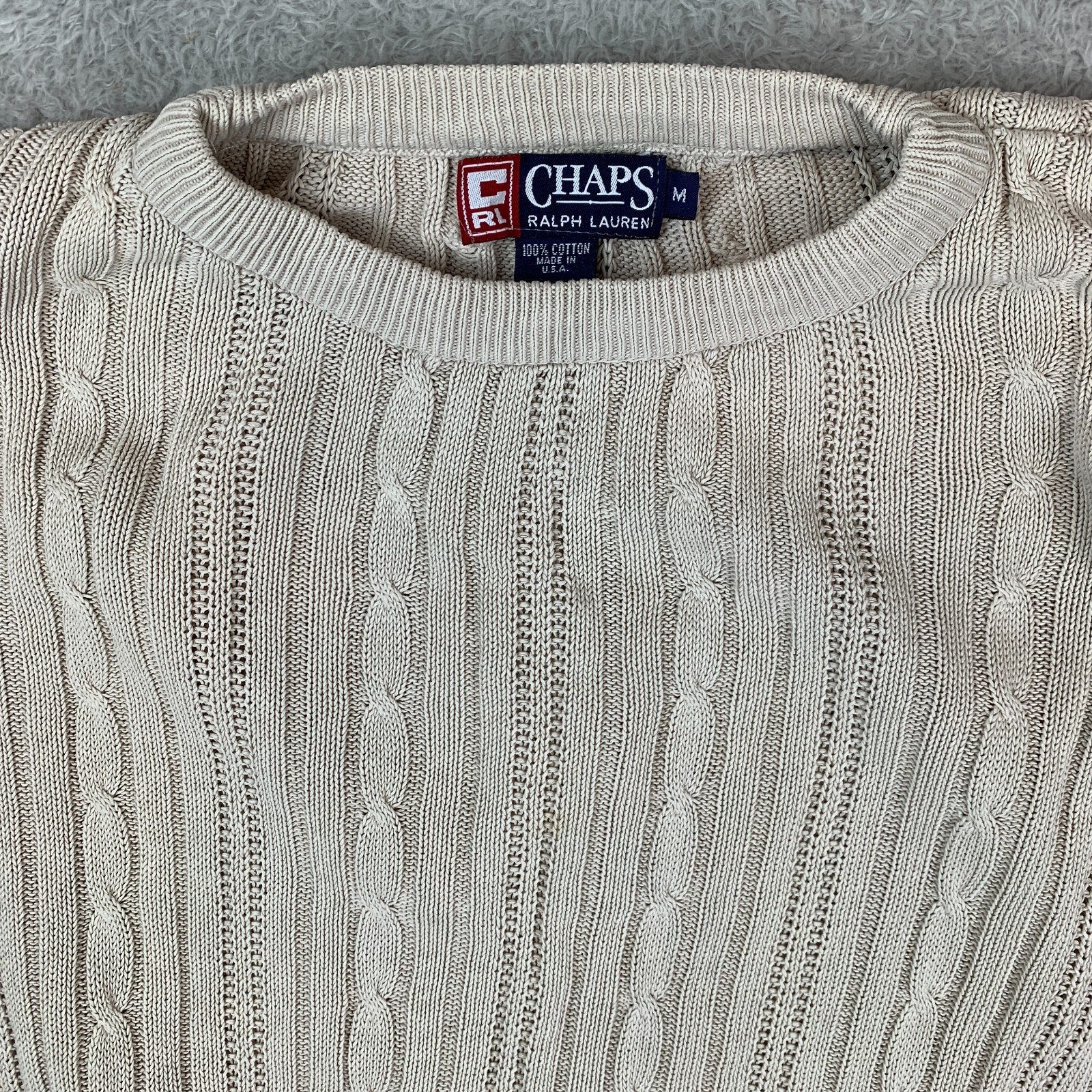 CHAPS Ralph Lauren Cream Ribbed Cotton Pullover Knit Jumper Size Men's Medium image 2