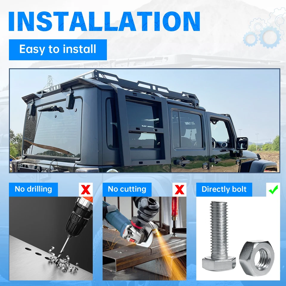 For Jeep Wrangler JK 07-18 Roof Rack Luggage Carrier Cargo 2 Side Ladders 330LB Foto 4 de 4