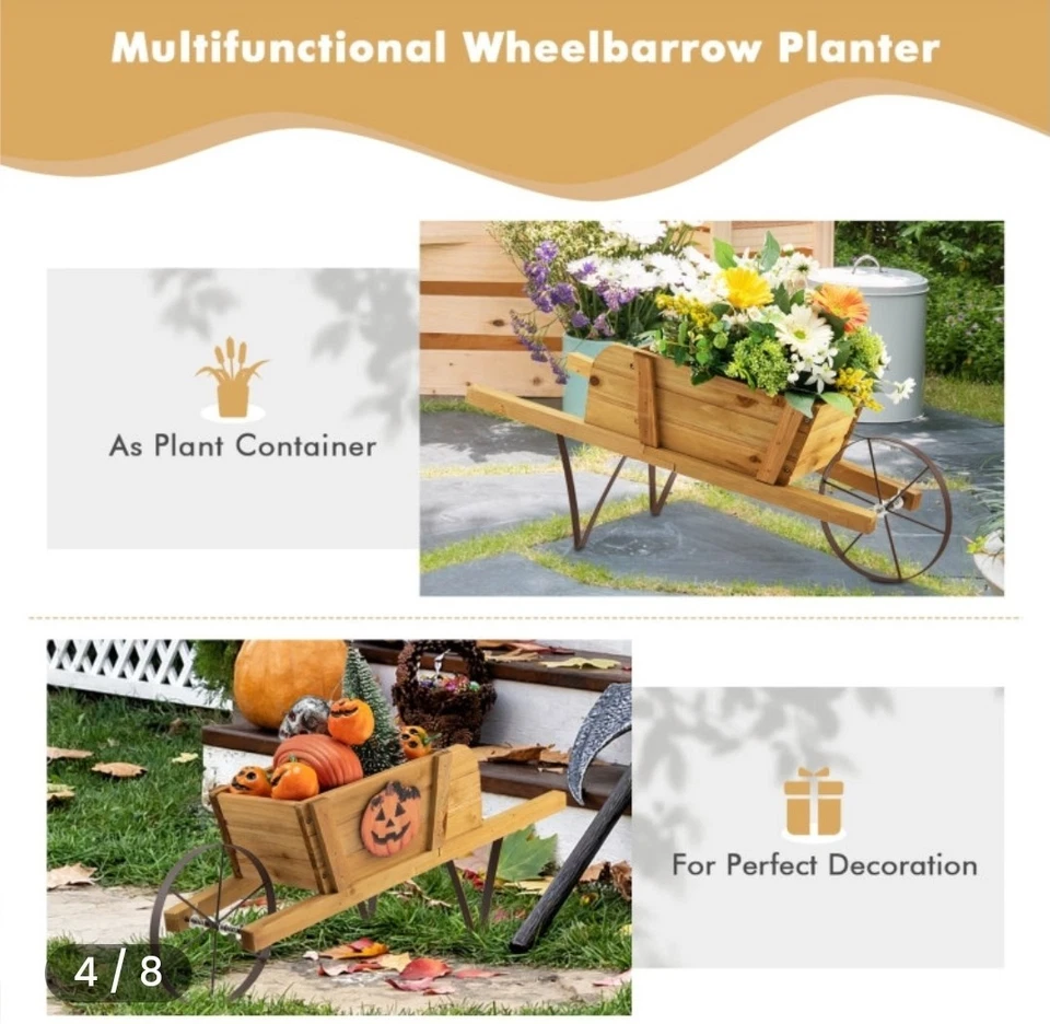 Costway Wooden Wagon Planter With 9 Magnetic Accessories For Garden - Image 3 of 4