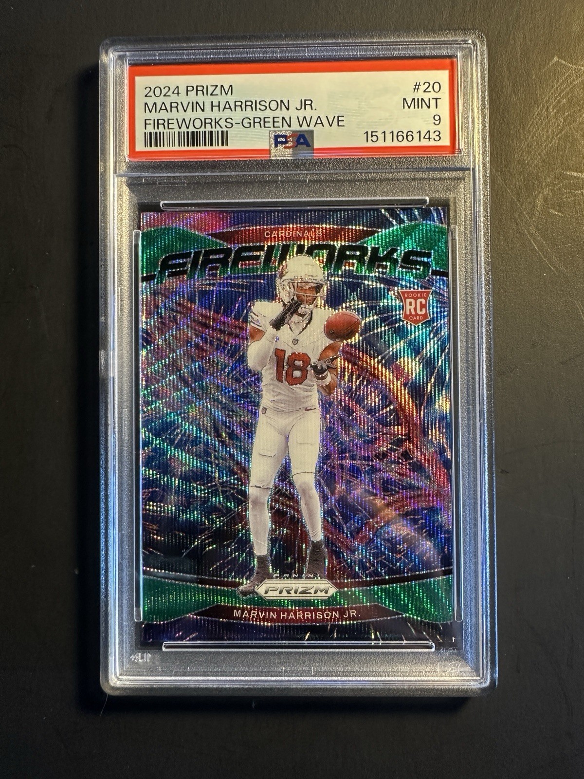 2024 PANINI PRIZM FIREWORKS GREEN WAVE #20 MARVIN HARRISON JR PSA 9 view 1