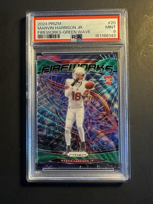 2024 PANINI PRIZM FIREWORKS GREEN WAVE #20 MARVIN HARRISON JR PSA 9