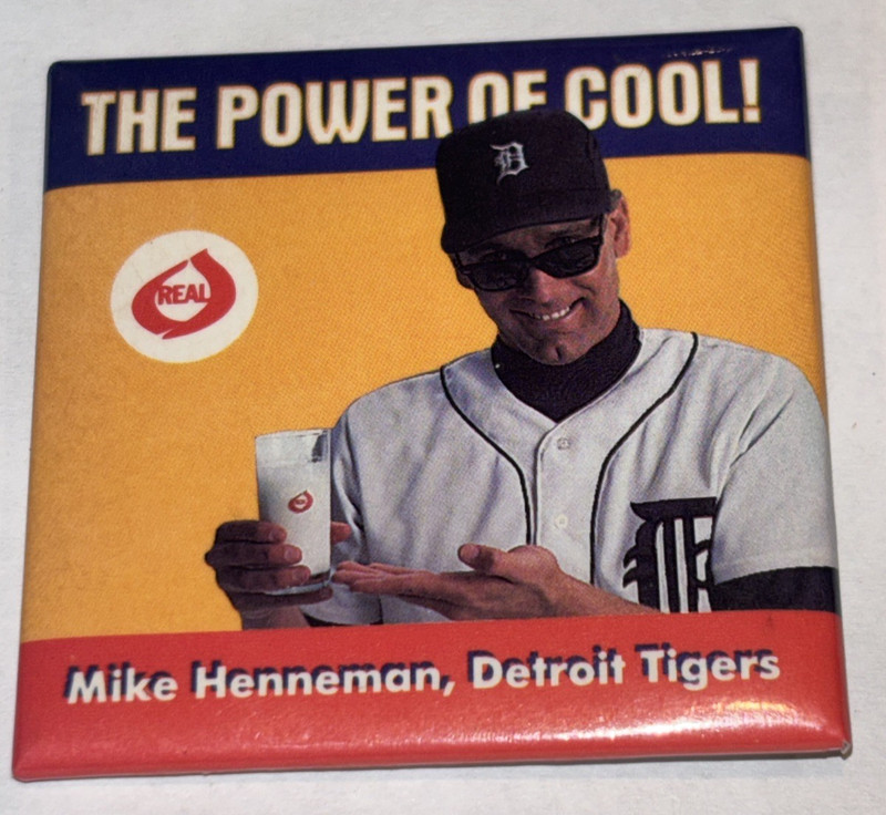 Vintage Detroit Tiger Real Milk Advertising Pin Back