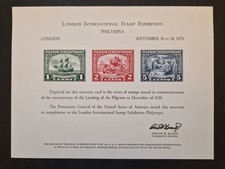 GB 1970 London Int. Stamp Exhibition Philympia, US Pilgrims, Print, Card #C68133