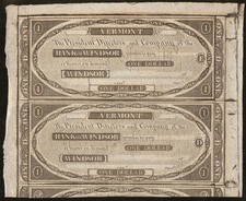 1830s $1 HALF SHEET VERMONT BANK NOTE OBSOLETE UNC CURRENCY LARGE PAPER MONEY