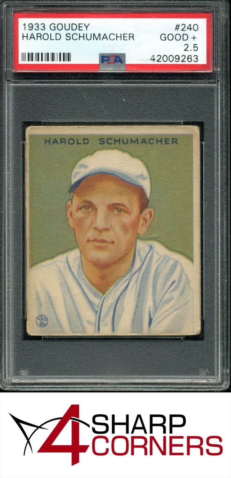 1933 GOUDEY #240 HAROLD SCHUMACHER RC PSA 2.5