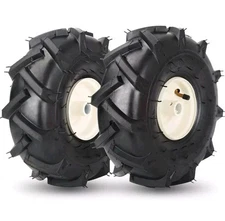 11x4.00-4" Tiller Tractor Tread Tire & Wheel Wheels Set 3/4"Axle Size 3-1/8" Hub