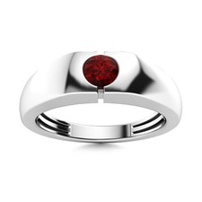 Solitaire 4mm Round Garnet 925 Sterling Silver Wide Band Solitaire Men  s Ring