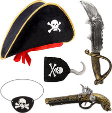 Pirate Costume Accessories Set for Adults and Kids Captain Hat Eye Mask Hook