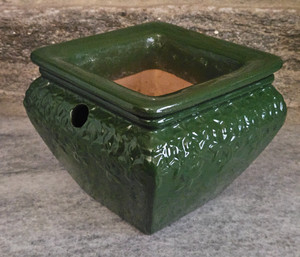 African Violet Self-watering Flower Pot Square Planter Embossed Green Glossy