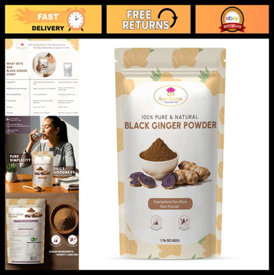 100% Pure Black Ginger Powder 50g - Natural Energy Booster, No Preservatives, Mi