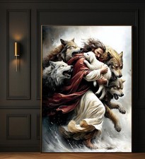 Jesus Protecting the Lamb Art Print  Christian Canvas  Poster Wall Decor