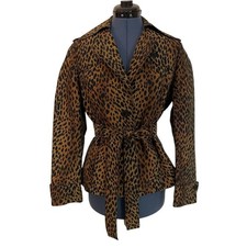 St John Collection Leopard Belted Cotton Blazer Jacket Exotic Maximalist Lux M