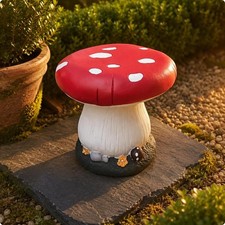 Tabouret de jardin en résine effet champignon, peint à la main, pour
