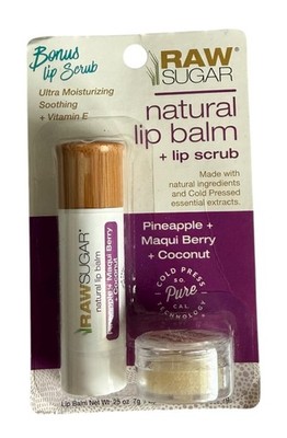 RAW Sugar Natural Lip Balm + Lip Scrub Pineapple, Maqui Berry, Coconut