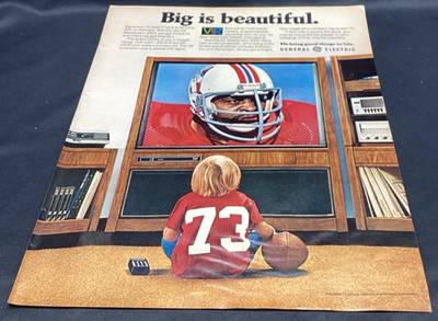 Vtg Ad, General Electric, Big Screen TV, Ebony Mag Dec 1980, Great to Frame