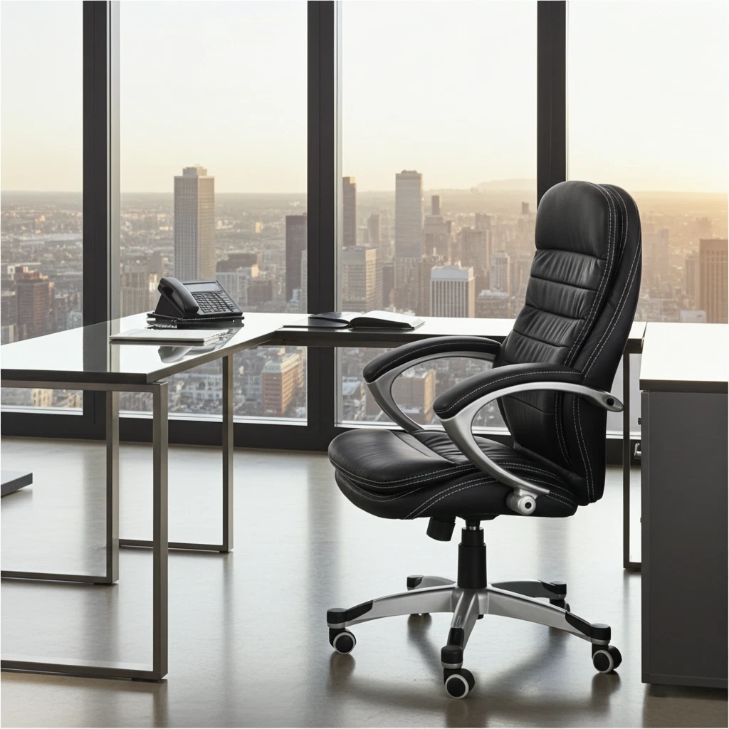 Silla de oficina Chef Sillón Roma XXL Cuero en cuero auténtico negro Silla gi...