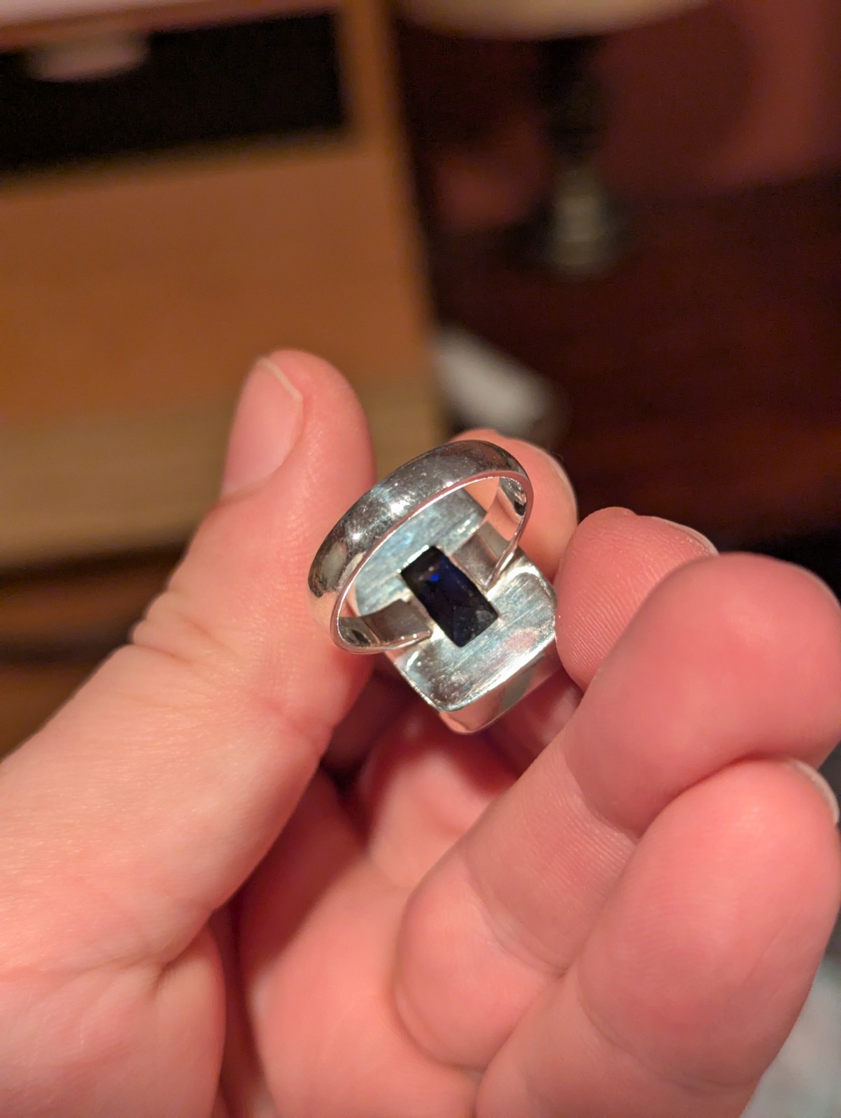 Blue Rectangle Cut Ring - image 16