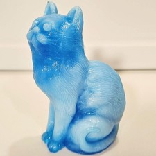 Vintage Mosser Sitting Cat Figurine ~ Light Blue & Medium Blue Slag ~ Very RARE