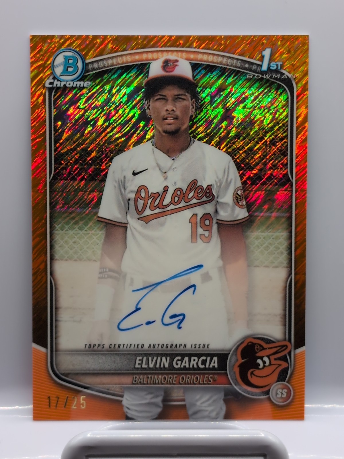 2025 Bowman Chrome Elvin Garcia 1st Bowman Orange Shimmer Auto /25 CPA-EG